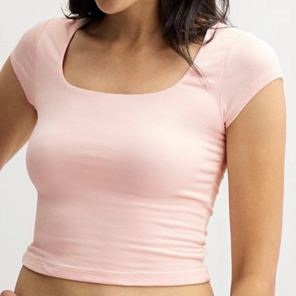 Harper & Ivy Pink Contour Fitted Crop Top T-Shirt